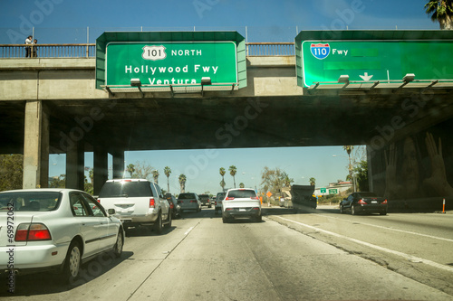 Poster Car traffic Hollywood 101 freeway Los Angeles POV perspective.