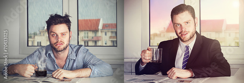 before and after coffee