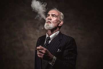 Photo: Cigar smoking characteristic senior business man with gray hair