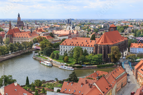 Fototapeta Wroclaw, view from cathedral tower towards Odra Sand Islands