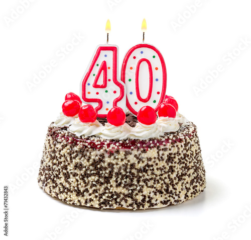 Leinwanddruck Bild Geburtstagstorte mit brennender Kerze Nummer 40  width=