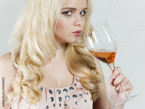 "portrait of young woman drinking rose wine" Stock photo and royalty-free ...