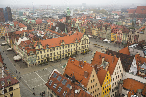 Fototapeta Aerial view Wroclaw old town square, Poland.