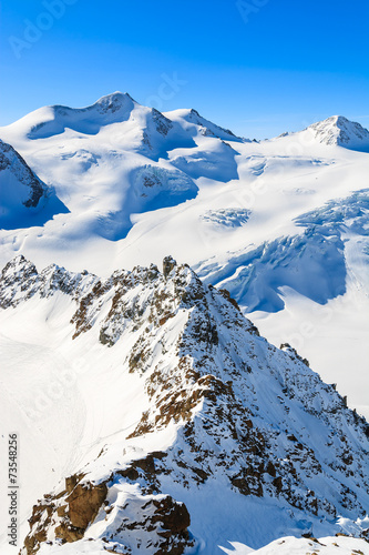  View of Wildspitze mountain in ski resort of Pitztal, Austria