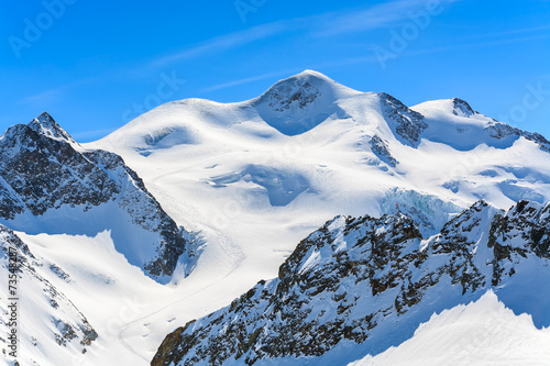 Fototapeta View of Wildspitze mountain and glacier in ski resort of Pitztal