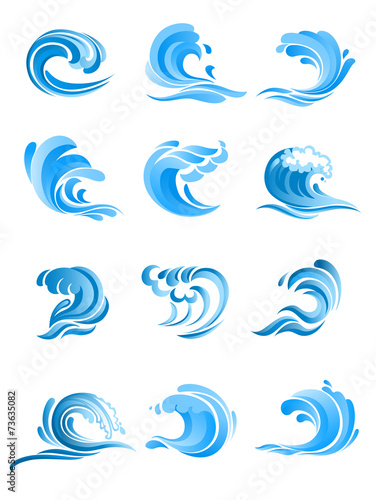 Blue sea and ocean waves set © Vector Tradition