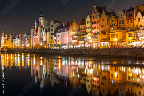 Fototapeta Architecture of old town in Gdansk at night, Poland