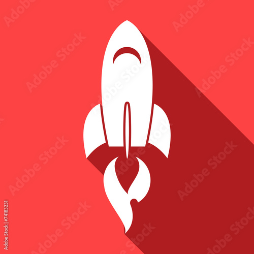 Long shadow icon with a rocket