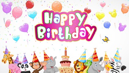 Vector: Birthday background with happy animals