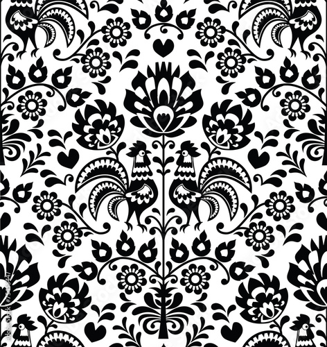 Fototapeta Seamless floral Polish folk pattern - Wycinanki, Wzory Lowickie