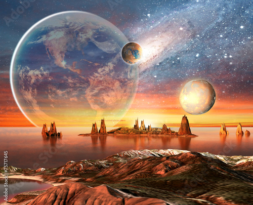 alien-planet-with-earth-moon-and-mountains