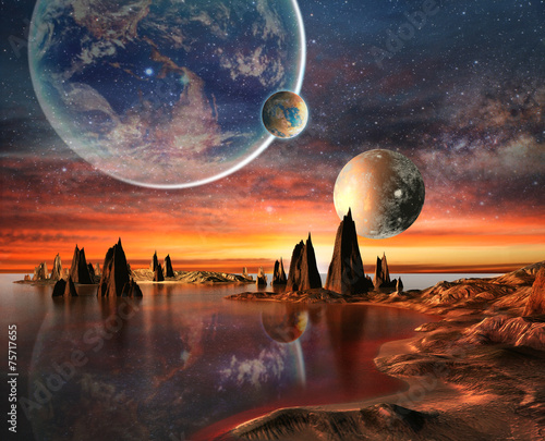 alien-planet-with-earth-moon-and-mountains