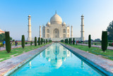 The morning view of Taj Mahal monument poster