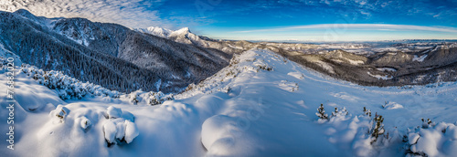  Big panorama of cold dawn in Tatra Mountains