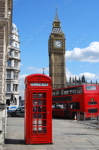 Telephone box, Big Ben and double decker bus in London