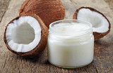 coconut oil and fresh coconuts poster