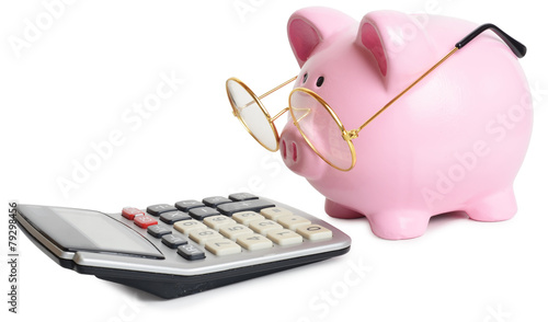 Piggybank and calculator poster