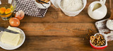 baking ingredients on a wooden background poster