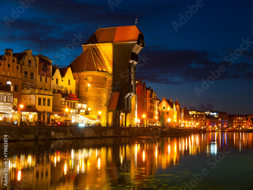 Fototapeta Gdansk Old Town and famous crane by night