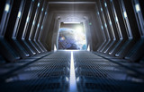 Earth seen from inside a space station