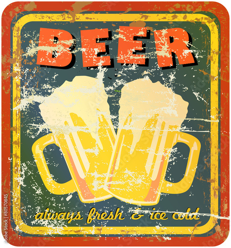 Fototapeta retro beer sign, vector, grungy style, vector illustration