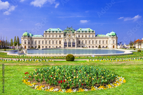 Poster Belvedere palace ,Vienna Austria ,with beautiful floral garden