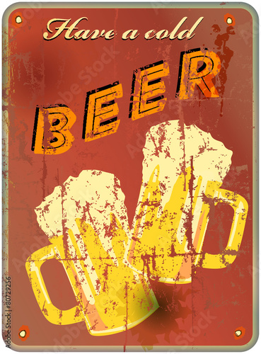 Fototapeta retro beer enamel sign, vector illustration