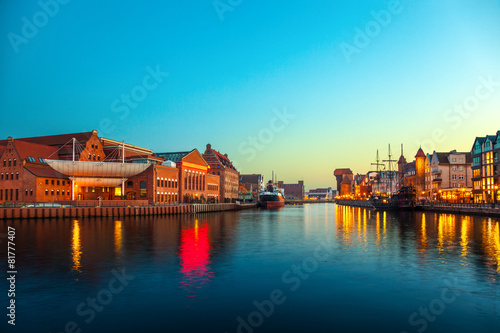 The riverside at evening in Gdansk, Poland.