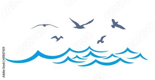 Sea landscape with seagulls.