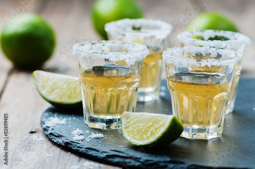 Gold tequila with lime and salt