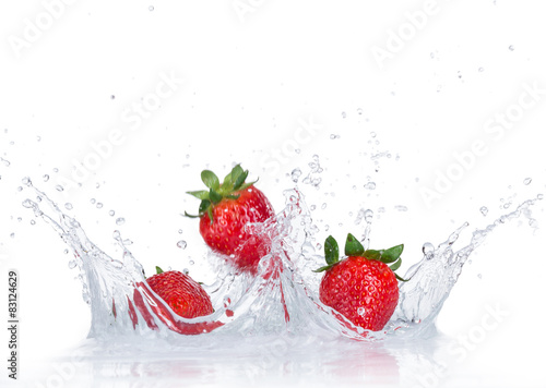 Fresh Strawberries with water splash