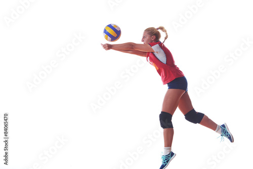 volleyball woman jump and kick ball isolated on white background Tableau sur Toile