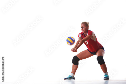 volleyball woman jump and kick ball isolated on white background Tableau sur Toile
