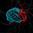 Brain illustration with impulse,on the black background.