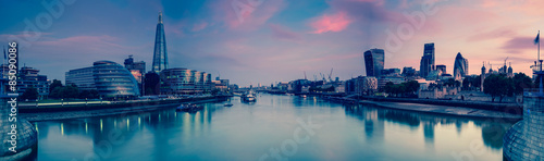 Fototapeta Panoramic view on London and Thames at twilight, from Tower Brid