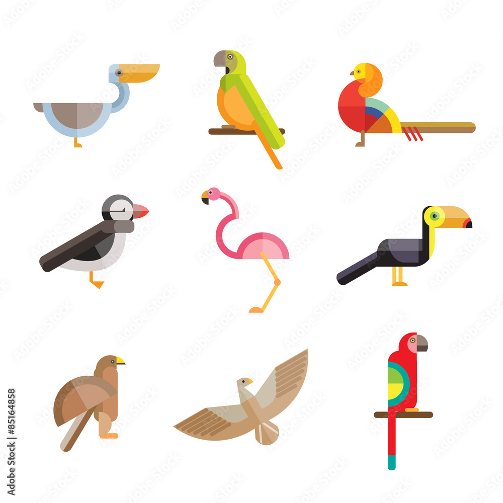 Plakat Płaskie Ptaki Wykonane Z Figur Geometrycznych Wally24pl
