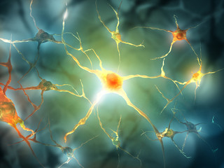 Illustration of a nerve cell with light effects