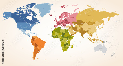 Fototapeta Vintage colors vector political World Map