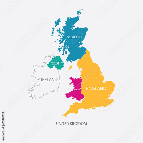 Plagát, Obraz UNITED KINGDOM MAP, UK MAP with borders in different color