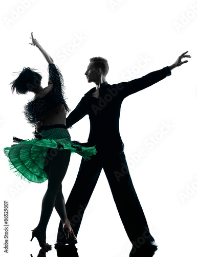 Poster elegant couple dancers dancing silhouette