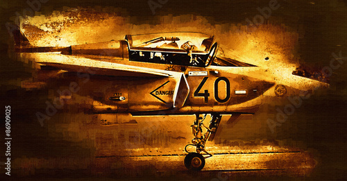 Fototapeta Military airplane speed painting