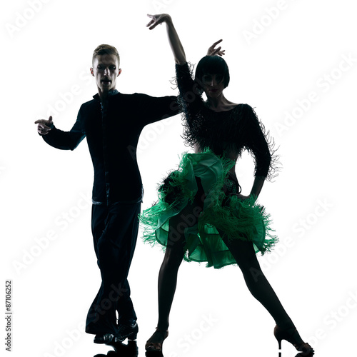 Poster elegant couple dancers dancing silhouette