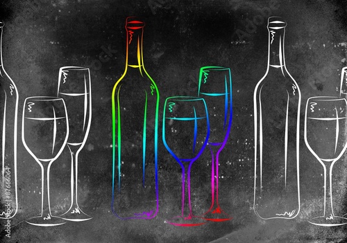 ilustracja-wino-kielisszek-do-wina-butelka-wina-kolorowe-czarno-biale