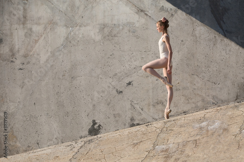 Poster Slim dancer stands in a ballet pose