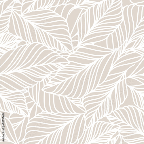 Vector hand drawn doodle leaves seamless pattern. Light pastel b