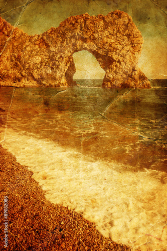 Poster künstlerisch texturiertes Bild vom Durdle Door an der Jurassic Coast in Dorset,