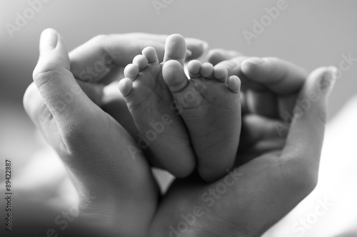 Baby feet cupped into mothers hands Poster