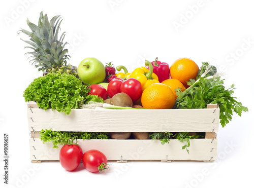 Crate with fruits and vegetable