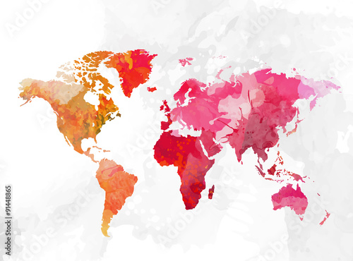 Plagát, Obraz World map watercolor background vector illustration