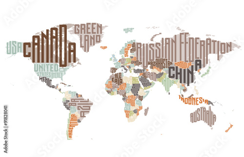 Lacobel World map made of typographic country names